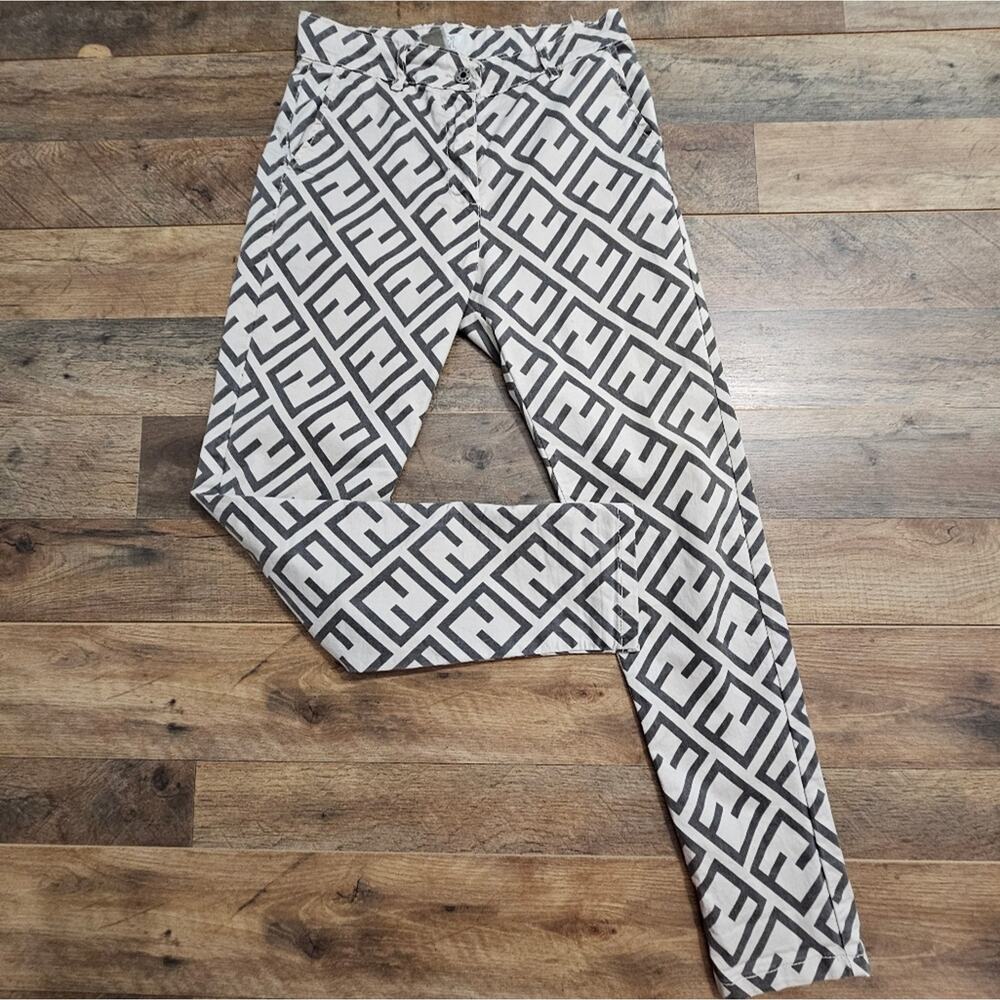 AQRL Geometric Print‎ Pants Made in Italy Gray White Stretch Cotton Pocket Small